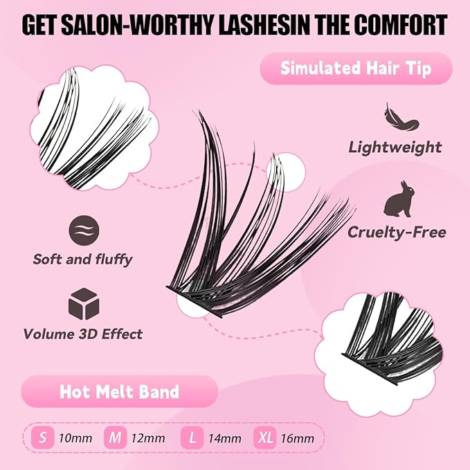 Natural Lash Clusters Kit Wispy Eyelash Clusters 120 pcs Cluster Eyelash Extensions C Curl Individual Lashes 10-16 mm Mix Length Natural Look (50D KIT 120 Pcs)
