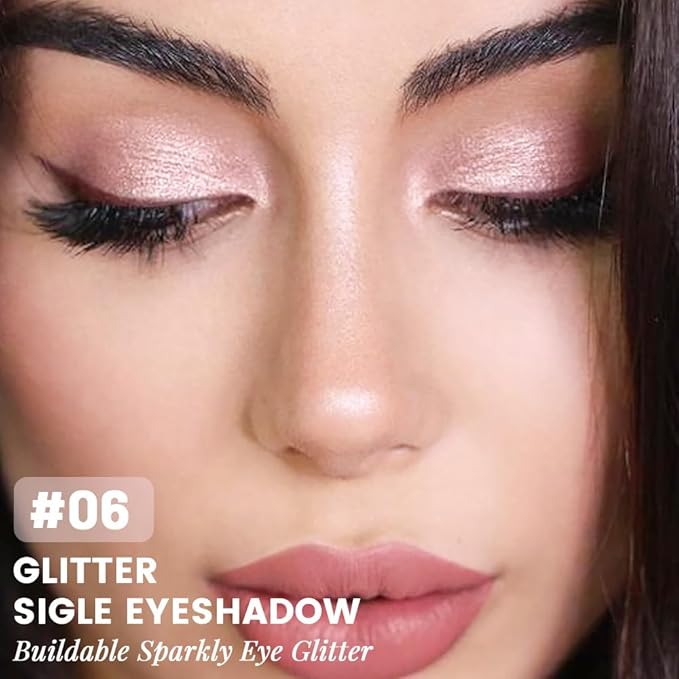 Light Pink Shimmer Glitter Sparkling Monochrome Eyeshadow Palette,Metallic Single Eye Shadow Palette for Older Women,Long Lasting Naturing-Looking Eye Makeup