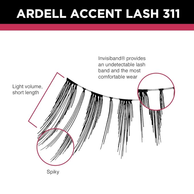 Ardell Accent Half Lashes 311 - Black, Lightweight Cat Eye Half Lashes for Natural Eye Enhancement, Comfortable Fit False Eyelashes, 4 Pack