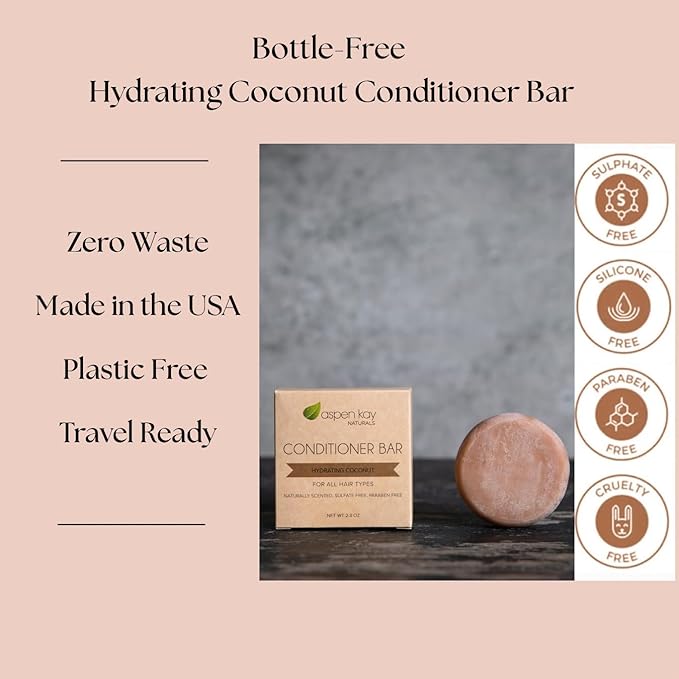 Coconut & Argan Oil Conditioner Bar, Deep Moisturizing for Dry Damaged Hair. Hydrating & Nourishing Solid Conditioner for Curly, Coily & Color Treated Hair, Vegan & Sulfate free, USA Made. 2.3 oz.