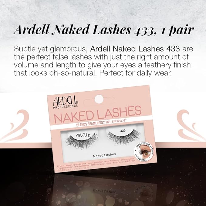 Ardell Naked Lashes Natural 433 with Invisiband – Lightweight, Natural False Eyelashes, Soft Volume Strip Lashes, 1 Pair