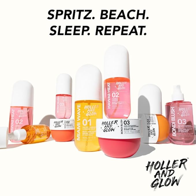 Holler and Glow Miami Wave Salted Caramel Body & Hair Mist, Body Spray For Women, Hair Perfume, Fragrance, Sweet Coconut, Vanilla Scented, Warm & Sweet Fragrance Notes, 8.11 Fl Oz
