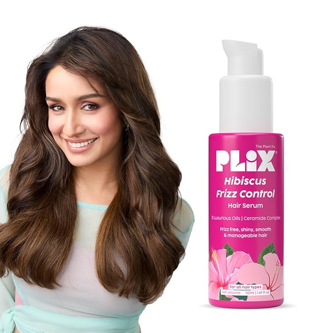 PLIX - THE PLANT FIX Hibiscus Frizz Control Hair Serum | Protects & Smoothes, Dry, Flyaway & Frizzy Hair, With 13 Nourishing Oils | 3x Strength with Fiberhance | 50ml