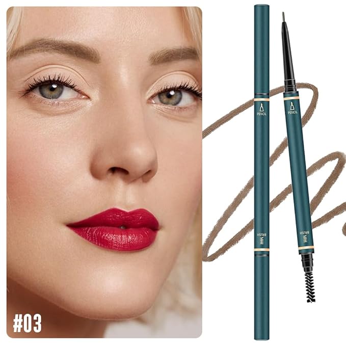 Fine Tip Eye Brow Pencils for Women, Ultra-Fine Mechanical Pencil with Eyebrow Brush,Draws Tiny Brow Hairs, 3 Pcs Waterproof Dual-Sided Defines, Fills Brows, Shapes, Contours, Combs-Dark brown