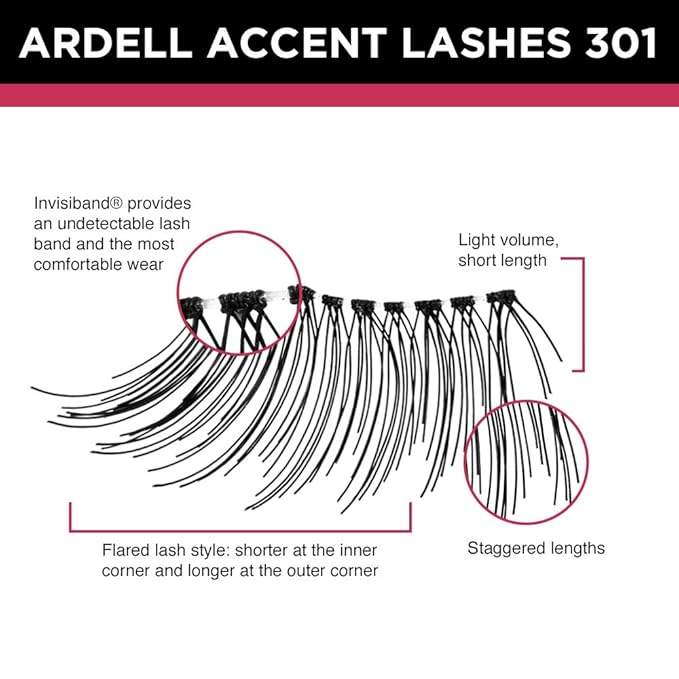 Ardell Accent Half Lashes 301 - Natural Cat Eye Lashes Wispy False Eyelashes for Outer Corner Volume, 4 Pack