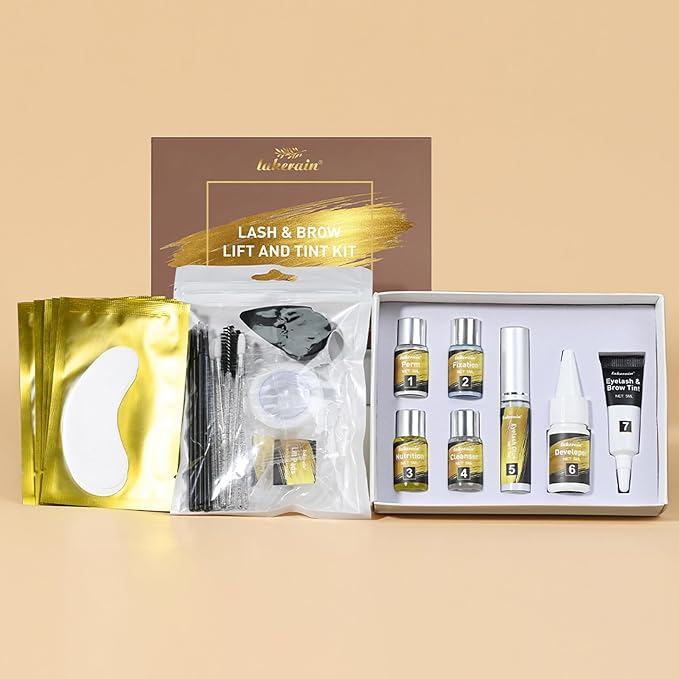 Lash Lift Kit Brow Lamination Kit Brown Color, Professional Eyelash and Eyebrow Perm Kit for Fuller Brows & Long Lasting Curl Lashes, Safe Effective Results Salon or DIY Use (Brown)