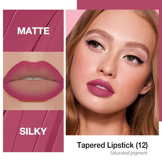 evpct Plum Rose Gradient Matte Lipstick Lip Liner Crayon Combo Pencil Set for Women Long Lasting Waterproof, Rose Purple Matte Cream Lip Liner and Lipstick Combo Makeup, Flawless Gradual Ombre Effect