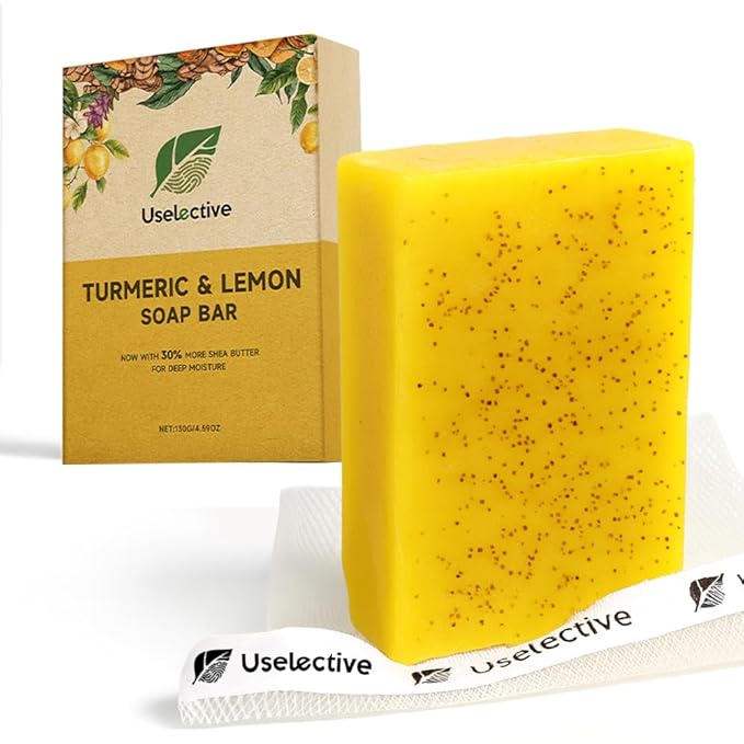 Lemon & Turmeric Glow Soap Bar - Brightening Bar for Dark Spots & Acne Scars, with Kojic Acid, Vitamin C, Retinol, Shea Butter -30% Larger & SLS Free, for Oily & Dry Skin