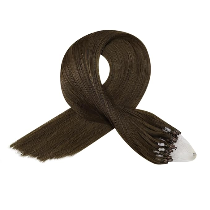 Full Shine Micro Loop Hair Extensions Human Hair 18 Inch Color 2 Darkest Brown Micro Link Human Hair Extensions 50 Grams Long Straight Remy Hair add Length