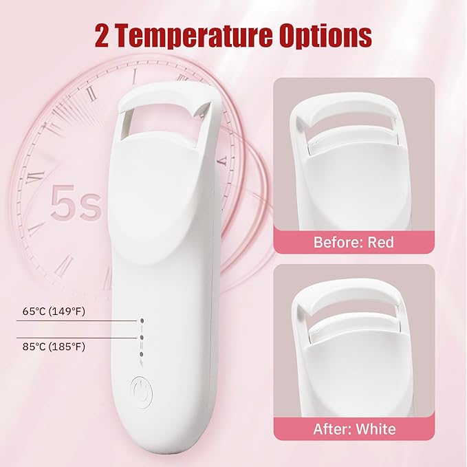 Upgrade Heated Eyelash Curler, Electric Eyelash Curler with 5s Fast Heating, Type-C Rechargeable, Portable Lash Curler, Long-Lasting Lash Lift, Natural Style, Heat-Sensitive Pad (White)