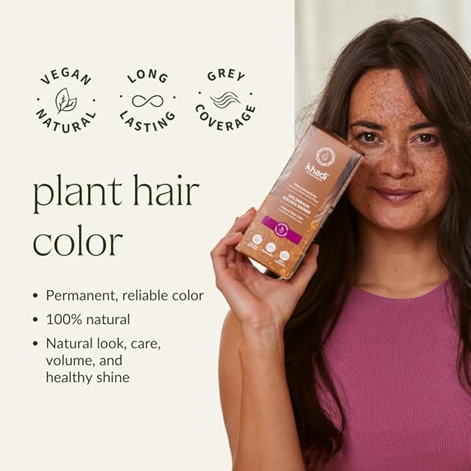 khadi GOLDEN BROWN Natural Hair Color - Hair Color for shimmering amber to velvety shiny golden brown - 100% herbal & natural - 3.5 oz