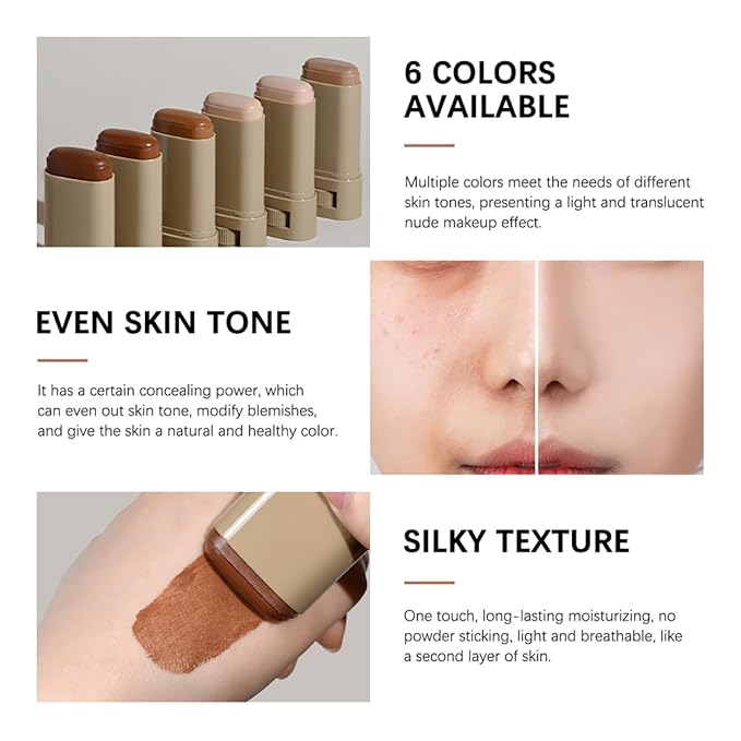 6 Colors Foundation Stick Beauty Balm Serum Boosted Skin Tinted Balm Concealer, Long-lasting Coverage, Even Skin Tone Portable Moisturizing Essence Stick (# 04, 0.64 Oz)