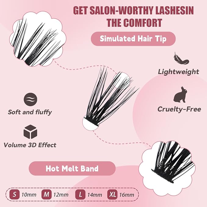 Natural Lash Clusters Kit Wispy Eyelash Clusters 120 pcs Cluster Eyelash Extensions C Curl Individual Lashes 10-16 mm Mix Length Natural Look (60D KIT 120 Pcs)