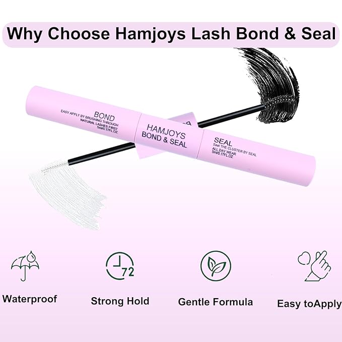 Lash Bond and Seal Cluster Lash Glue For Lash Clusters Strong Gentle Comfortable Bond and Seal WaterProof Mascara Wand Individual 2 in 1 Cluster Eyelash Glue for DIY Lash Extensions 5ml+5ml