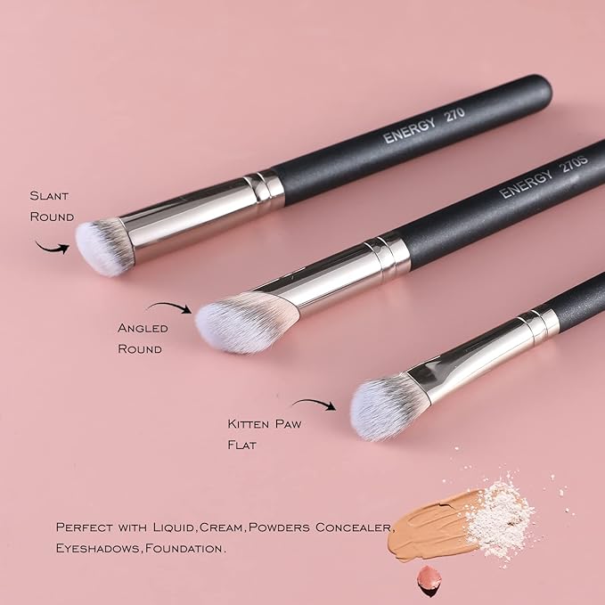 ENERGY Foundation Brushes Professional Brightening Concealer Brush Slant Angled Nose Contour Brush for Eyebrows Eyeshadow Concealer Highlighter Blending Liquid Cream Powder Makeup 270/274/270S
