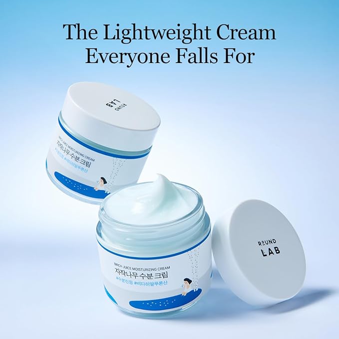 ROUND LAB Birch Juice Moisturizing Cream 2.7 Fl Oz, 48-Hour Deep Hydrating Lightweight Face Moisturizer with Birch Sap & Vita Hyaluronic Acid, Gentle on Acne-Prone and Sensitive Skin, Korean Skin Care