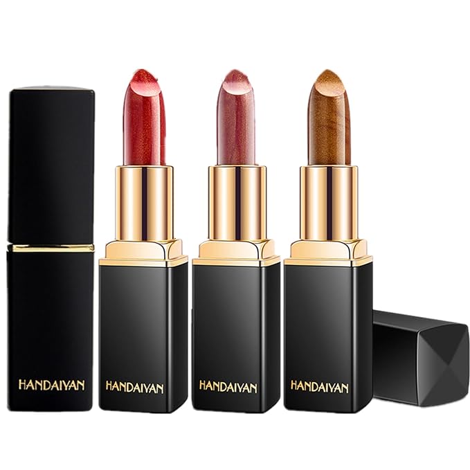 BONNIE CHOICE 3Pcs Metallic Glitter Lipstick Set, Glitter Pearl Mermaid Shimmer Lipstick Sets for Women Waterproof Long Lasting 24 Hours Lip Stick Makeup Christmas Gift Sets-04#05#06#