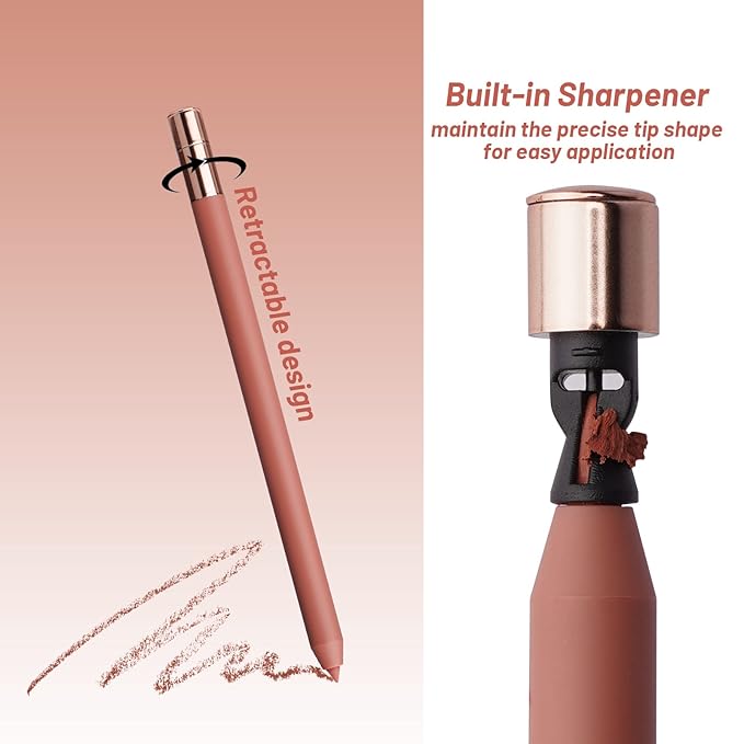 Retractable Lip liner Pencil, Waterproof Lip Liner with Built-in Sharpener, Twist Up Lipliner for Lips Sculpting and Shaping, Rich Pigment, Long Lasting (Just Honey)
