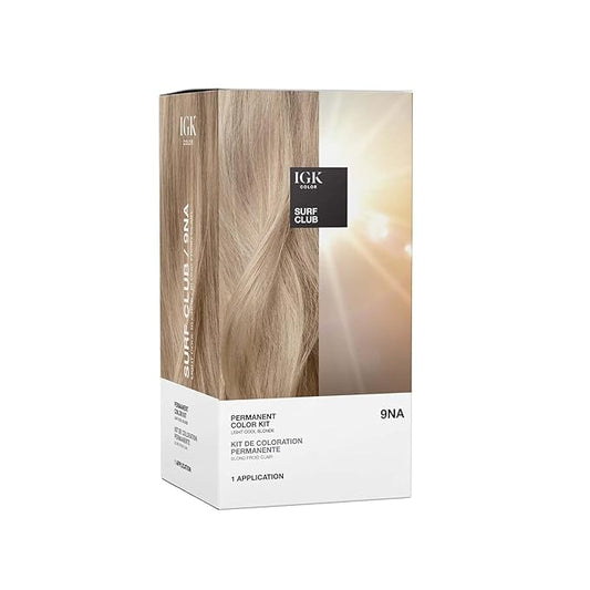 IGK Permanent Hair Dye Color Kit | 9NA Surf Club - Light Cool Blonde | 100% Gray Color Coverage + Strengthen + Shine | Ammonia Free