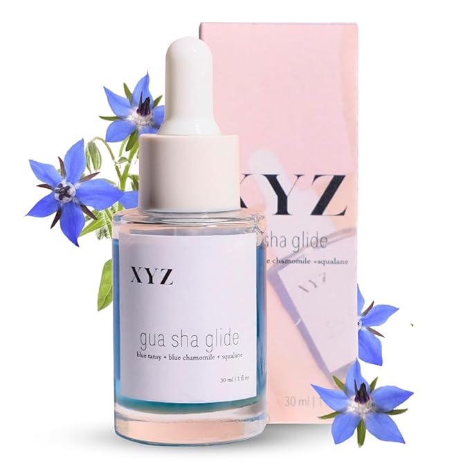 Gua Sha Glide Face Oil - Hydrating and Soothing With Azulene Blue Tansy, Blue Chamomile + Squalene | Moisturizer, Face Oil and Soothing Agent for All Skin Types - 1 fl oz (30ml)