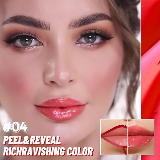 Vivid Coral Peel off Lip Stain Lip Oil Dual Ended Combo Set with Tweezer, 2 in 1 Lips Liner Stain Oil Long Lasting Waterproof, High Pigmented Flawless Lips Tint Stick Not Faded Vegan & Cruelty-free