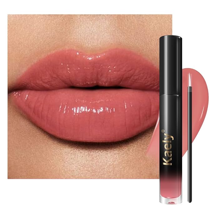 Kaely Longwear Shine Lipstick for Women, Highly Pigmented Liquid Lip Color Makeup, Non-Transfer Lip Gloss Stain Waterproof Smudge Proof 24 Hour, Glossy Finish, Vegan & Cruelty-free, 11 PEACHY