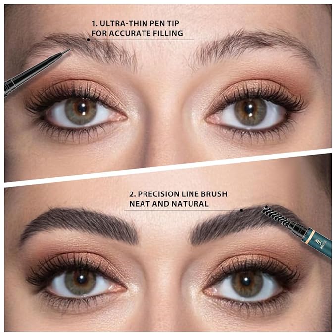Fine Tip Eye Brow Pencils for Women, Ultra-Fine Mechanical Pencil with Eyebrow Brush,Draws Tiny Brow Hairs, 3 Pcs Waterproof Dual-Sided Defines, Fills Brows, Shapes, Contours, Combs-Natural black