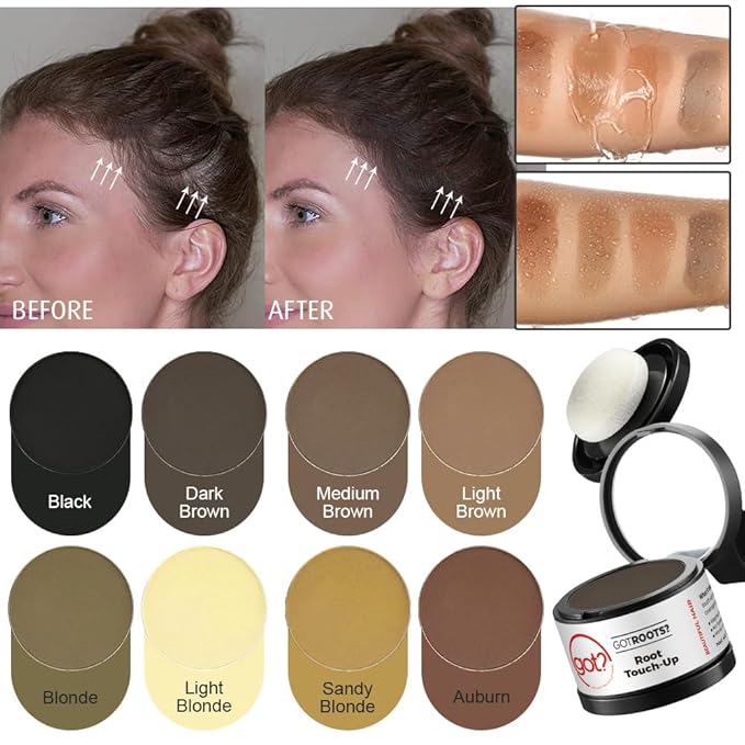 Got? Roots - Root Touch Up Hair Color, Brow, Beard, Hairline & Bald Spot Concealing Powder - Gray Root Coverage for Women & Men - 0.14 OZ Tub (Black, Pack of 1)