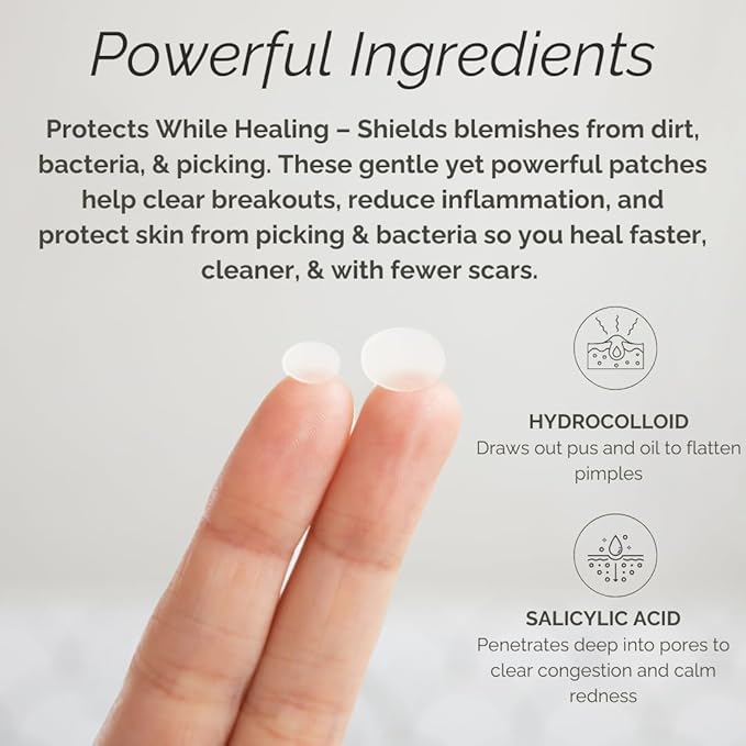 Pimple Patches - Hydrocolloid Acne Patches with Salicylic Acid , Pimple Patches for Face, Invisible Zit Patches. Hydrocolloid Patch; Blemish Protection. Clear Pimple Stickers, - 36 Count, 2 sizes