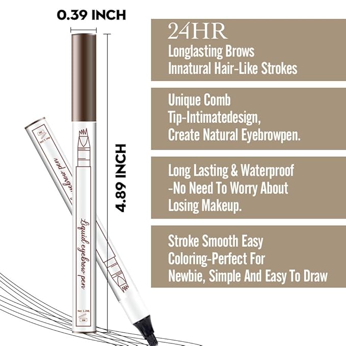 2 Pcs/Set Eyebrow Ink Pencil by Brow Stylist -Micro 4 Point Brow Pen Lift & Snatch Eyebrow Pen Kits with 3 Eyebrow Stencil Long-Lasting Waterproof Natural Eyebrow Hair (3# dark grey)