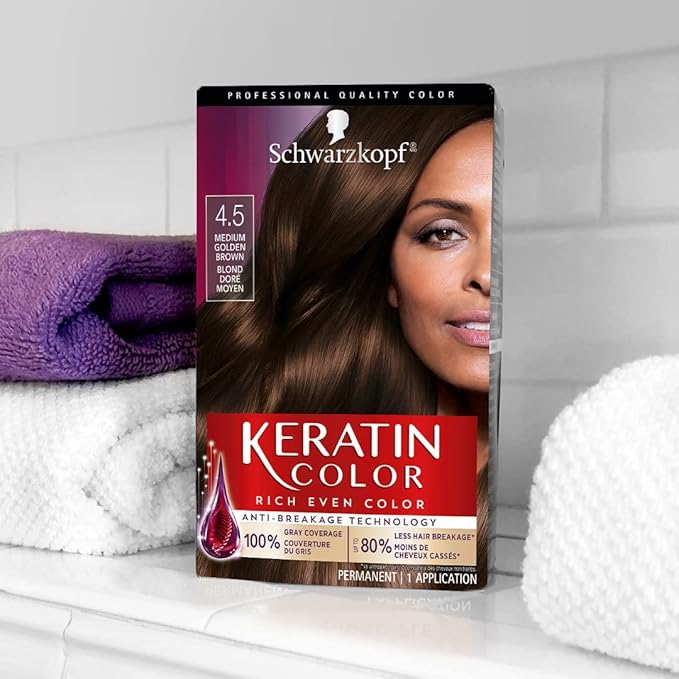 Schwarzkopf Keratin Color Permanent Hair Color Cream, 4.5 Medium Golden Brown