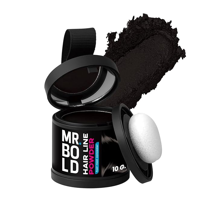 Mr Bold Hairline Powder - Instantly Conceals Hair Loss, BLACK Root Touch-Up Hair Color for Gray Coverage, Hair Shadow Toppers for Women and Men, Thin Hair Powder (10g)