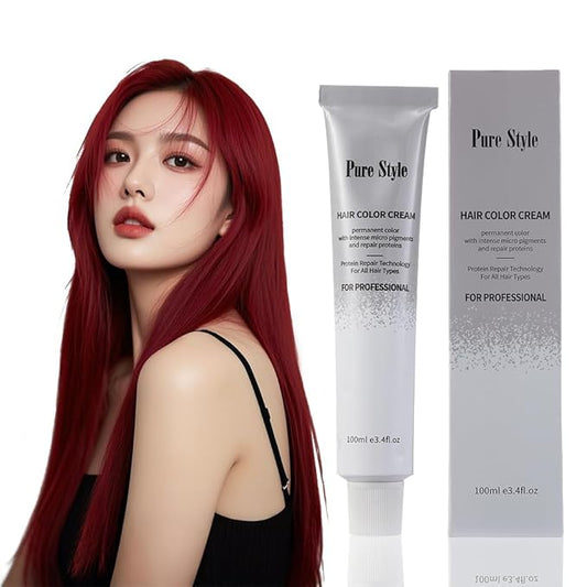 PureStyle 100ml Professional Permanent Hair Color Dye Cream Ammonia Free, Long Lasting Light Red Color, 100% Gray Coverage, Natural Shine, For All Hair Types Easy At Home Application