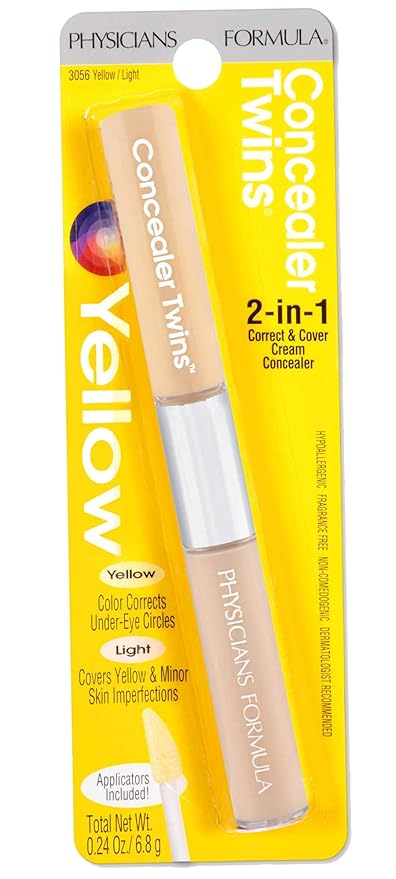 Physicians Formula Cream Dual-Ended Concealer Stick Yellow/Light, Neutralizing, Dark Circles, Scars, Blemishes, Eyes