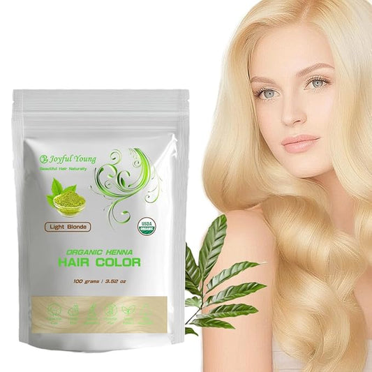 100% Organic Henna Hair Color – Natural, Chemical-Free Hair Dye for Rich, Vibrant Color & Gloss – Grey Coverage, Safe for All Hair Types, Vegan Non-Toxic, Herbal Hair Treatment (LIGHT BLONDE)
