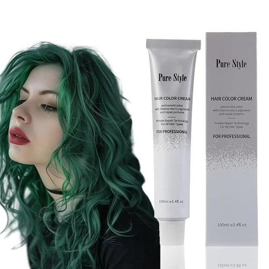 PureStyle 100g Professional Permanent Hair Color Dye Cream Ammonia Free, Long Lasting Ash Green Brown Color, Natural Shine, For All Hair Types Easy At Home Application (9/21 Ash Green Brown)