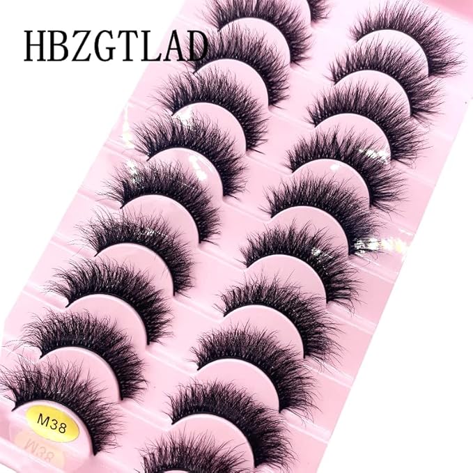 HBZGTLAD New 10 Pairs 3D Mink Lashes False Eyelashes Handmade Wispy Fluffy Long Lashes Natural Eye Makeup Tools Eye Lashes(M38)
