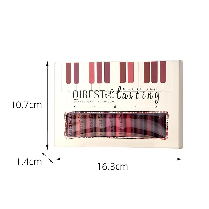 Matte Liquid Lipstick Set - 12 Pcs Long Lasting & Waterproof Lipstick Kit, Non Transfer Lip Stain with Nude, Dark Red | Full Coverage Lip Gloss Makeup Set for Women