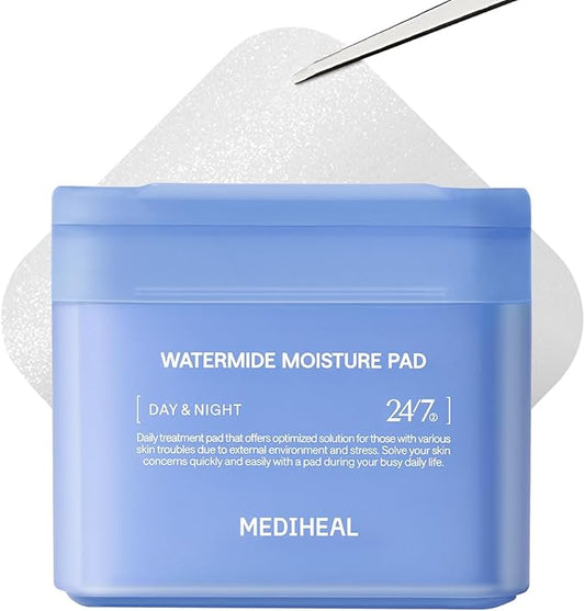 MEDIHEAL Toner Pads [Watermide] - Moisture Pad for Intensive Hydration & Soothing - Contains Squalane to Increase Absorption Rate - Vegan Derma Gel Texture Pad (100 Count)