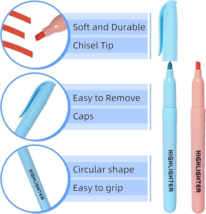 Highlighters Assorted Colors, Chisel Tip, 12 Pack Bible Highlighters No Bleed, Quick Dry, Pastel Highlighter for School Teacher Students, Classroom Must Have, Back to School Supplies