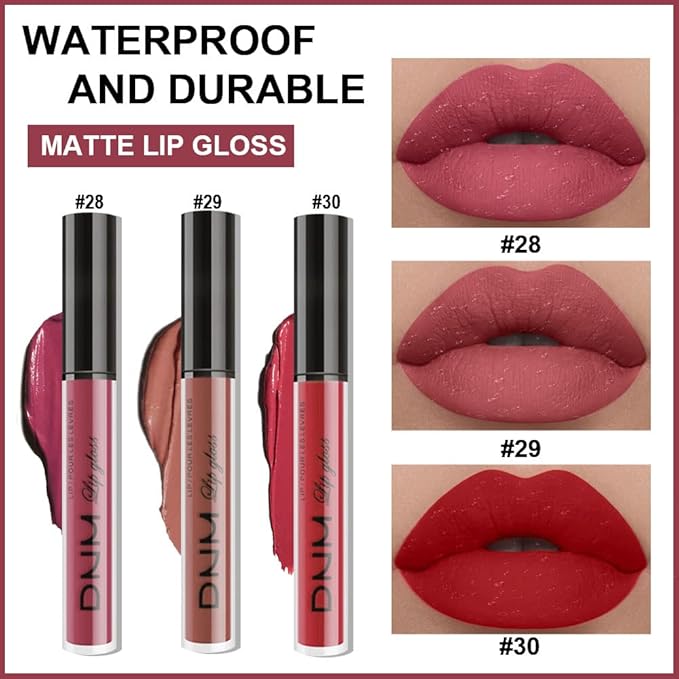 evpct 3Pcs Mauve Neutral Light Rosey Nude Blue Red Matte Liquid Lipstick Lip Stain Sets for Women Long Lasting 24 Hours Lipstick Light Skin labiales matte larga duracion 24 matenhoras originales