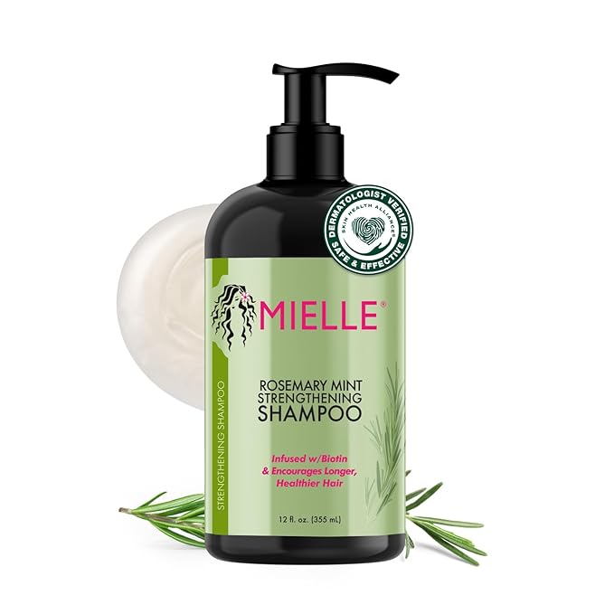 Mielle Organics Rosemary Mint Hair Strengthening Biotin Shampoo - Moisturizing Hair Shampoo for Women and Men to Gently Cleanse, Repair & Protect Strands (12 oz)