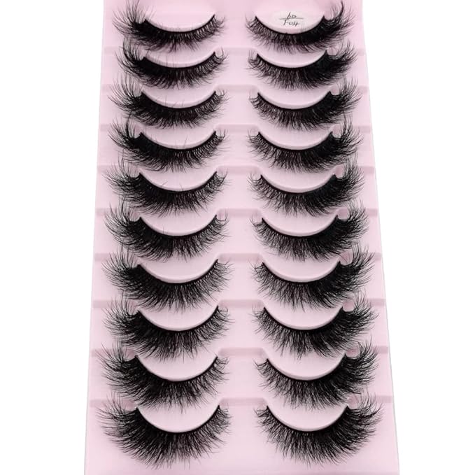 HBZGTLAD New 10 Pairs 3D Mink Lashes False Eyelashes Handmade Wispy Fluffy Long Lashes Natural Eye Makeup Tools Eye Lashes(6DF04)