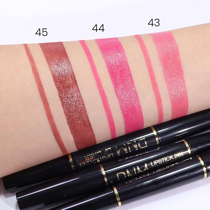 evpct 1Pcs Bright Cool Pink Shine Lip Liner and Lipstick Combo Set Kit for Women, Moisturizing Glossy Tinted Lip Stick Balm, Sheer Shine Juicy Finish, Lightweight Hydrating Formula Lip Care 44#