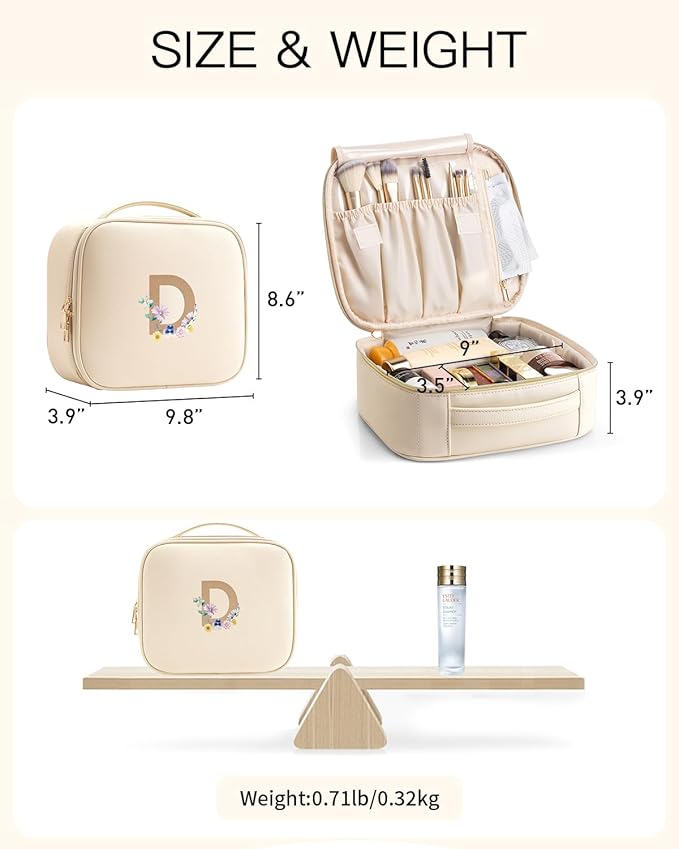 Vlando Travel Gifts for Traveler Women, Portable Make up Storage Bag,Waterproof Travel Toiletry Bag for Women,Preppy Travel Stuff for Teen Girls Birthday Gift for Daughter Friends(Letter D)