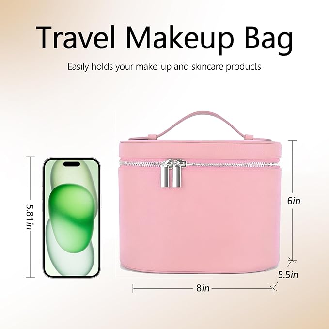 Upgrade Makeup Bag Travel Toiletry Bag Portable Cosmetic Makeup Organizer Bag Detachable Compartments (Brown-retro vibes style)