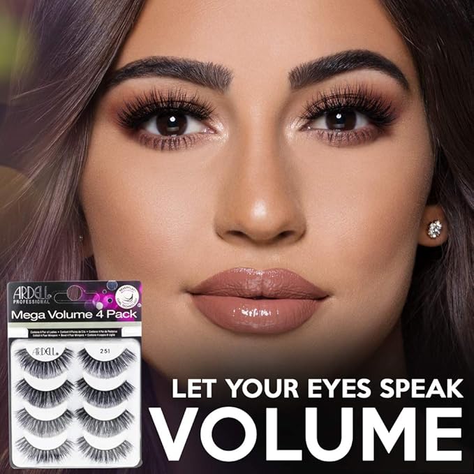 Ardell False Eyelashes Mega Volume 251 – Fluffy Volume for a Dramatic Look, Wispy Lashes, Full Strip Lashes, 2 Pack
