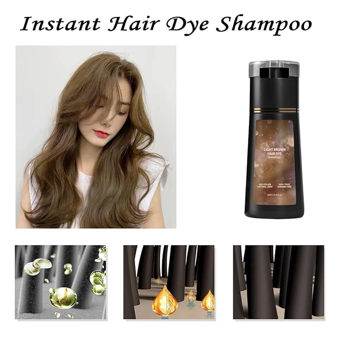 Hair Dye Shampoo, Hair Color Dye Shampoo, Hair Care Instant Dye for Gray and White Coverage, Suitable for Women & Men (Light Brown)