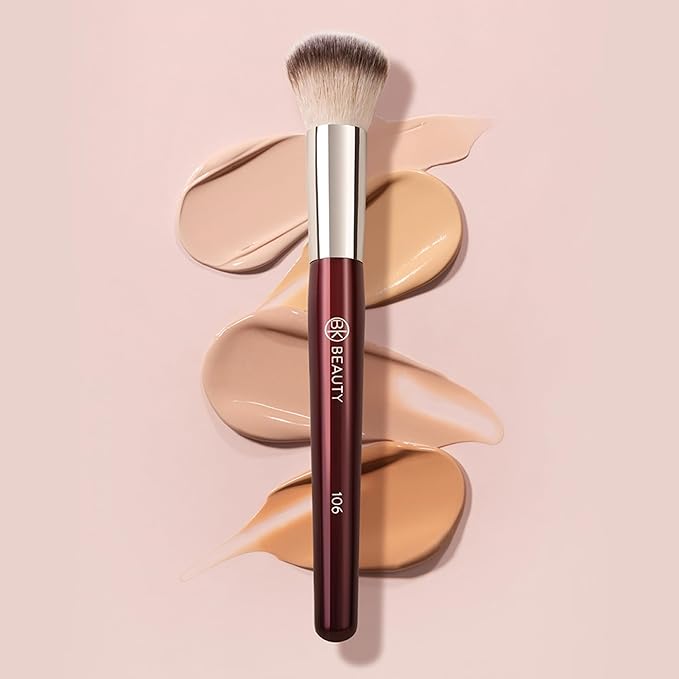 BK BEAUTY 106 ROUND FOUNDATION BRUSH – Dense Dome Shape for Liquid & Cream Foundation, Seamless Streak-Free Application, Multi-Use Face Makeup Tool