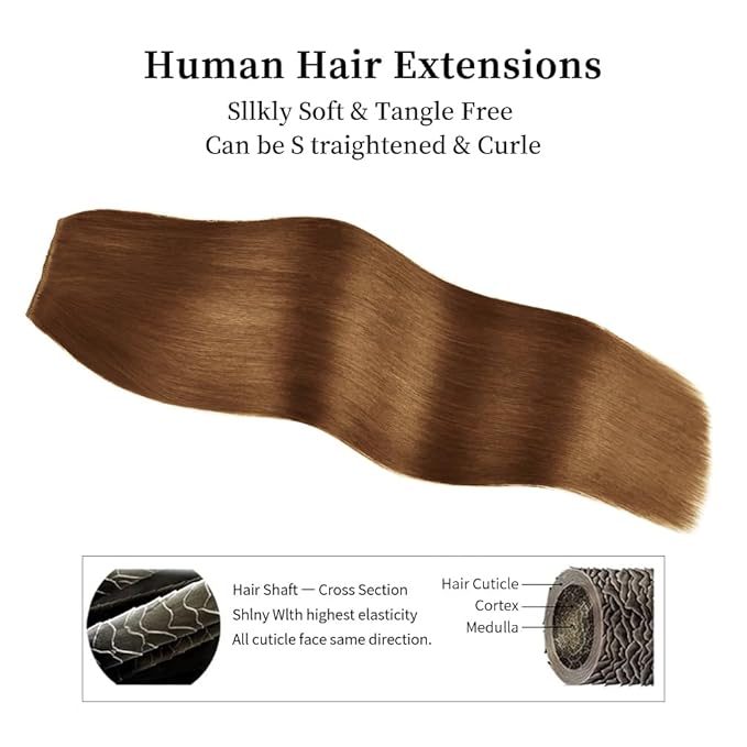 12 Inch Clip-in Hair Extensions Remy Human Hair for Women - Soft Handmade Real Human Hair Clip in Extensions, Straight, Thick, 105g 7pcs Chestnut Brown #8 Color